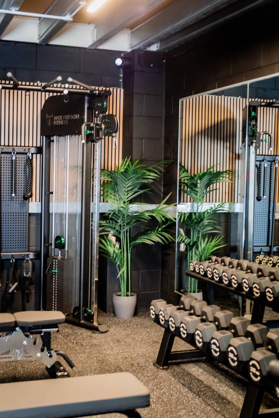 Effortless Gym Poole training floor viewed from another angle, showing dumbbell rack and mirrors