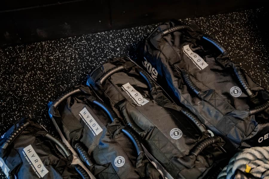 Official HYROX competition sandbags at Effortless Gym Poole